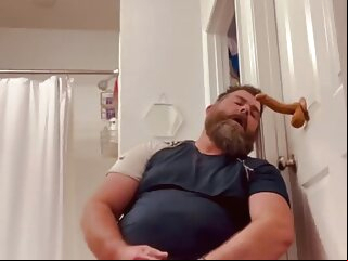 big cock gay porn Stocky Thick Married Straight Bearded Bear playing with dildos and cumming bear gay porn